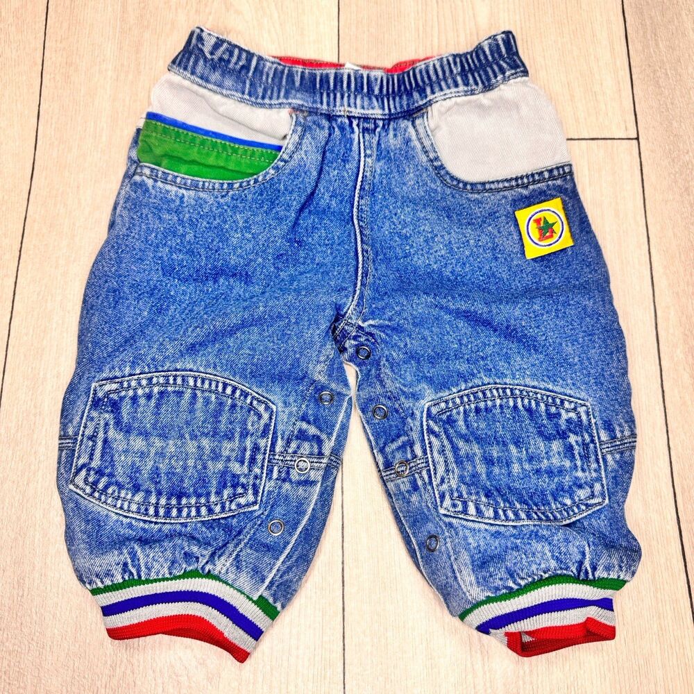 Vintage 80s Little Levi’s Patchwork Snap Embroidered Denim Jean Jogger Pants 12M